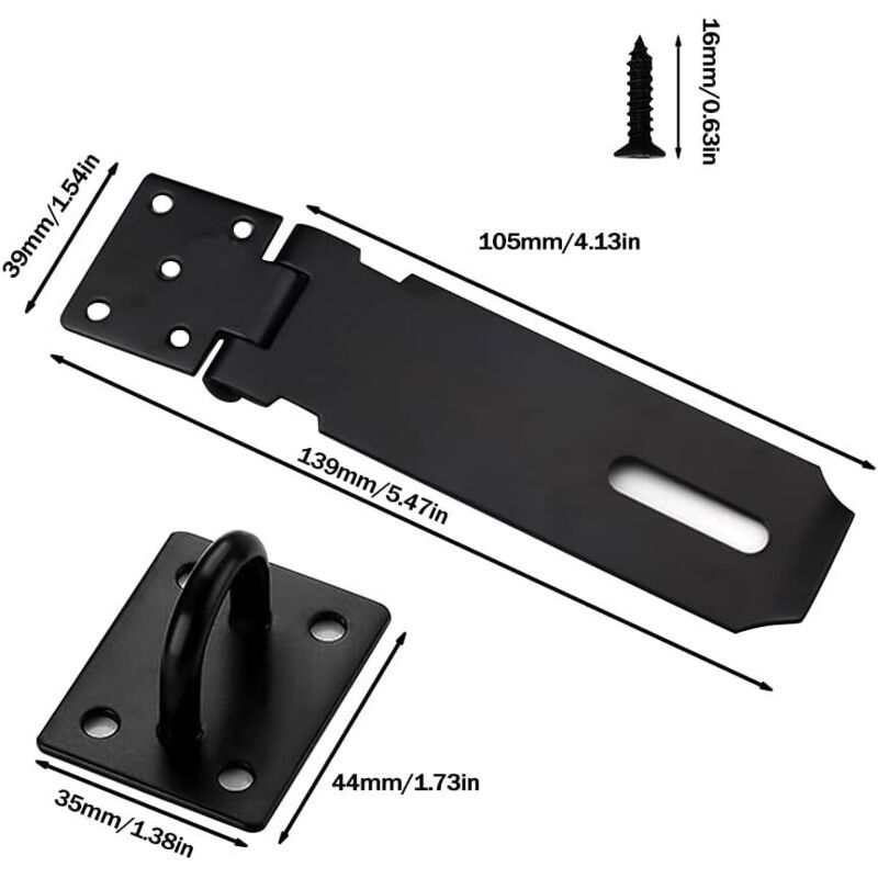 2 Pieces Door Latch Hasp Clasp Latch with Screws, Matte Black Finish Stainless Steel Heavy Duty Latch — image 3
