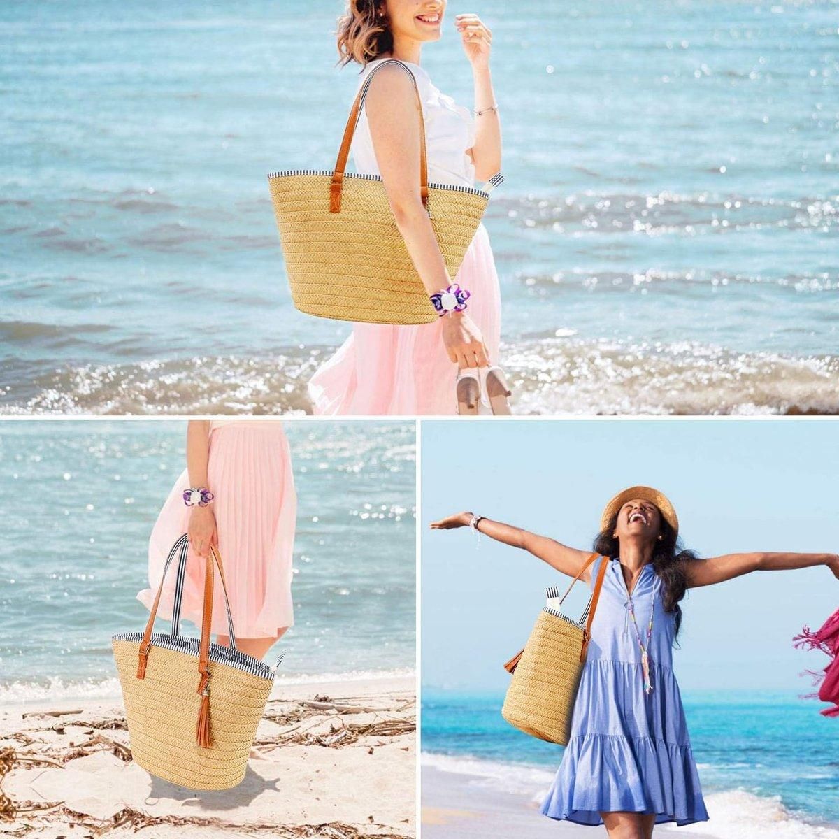 Simple Fashion Woven Straw Bag Beach Tote Bag Summer Handbag for Women Travel — image 4