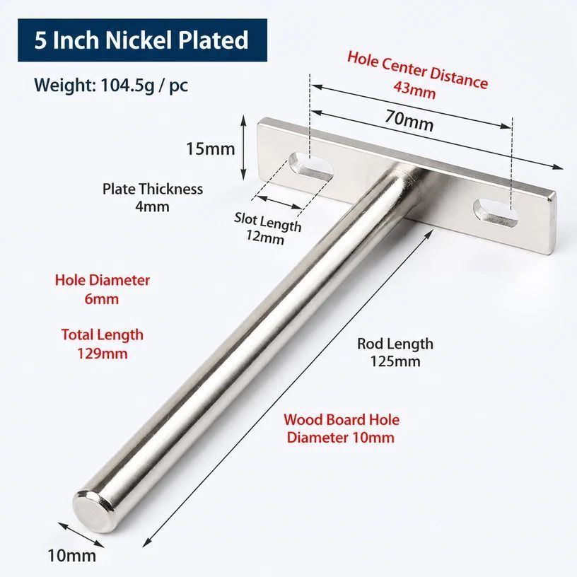 5" Nickel Hidden T Shelf Bracket 2Pcs w/ 5x60&5x80 Screws — image 2