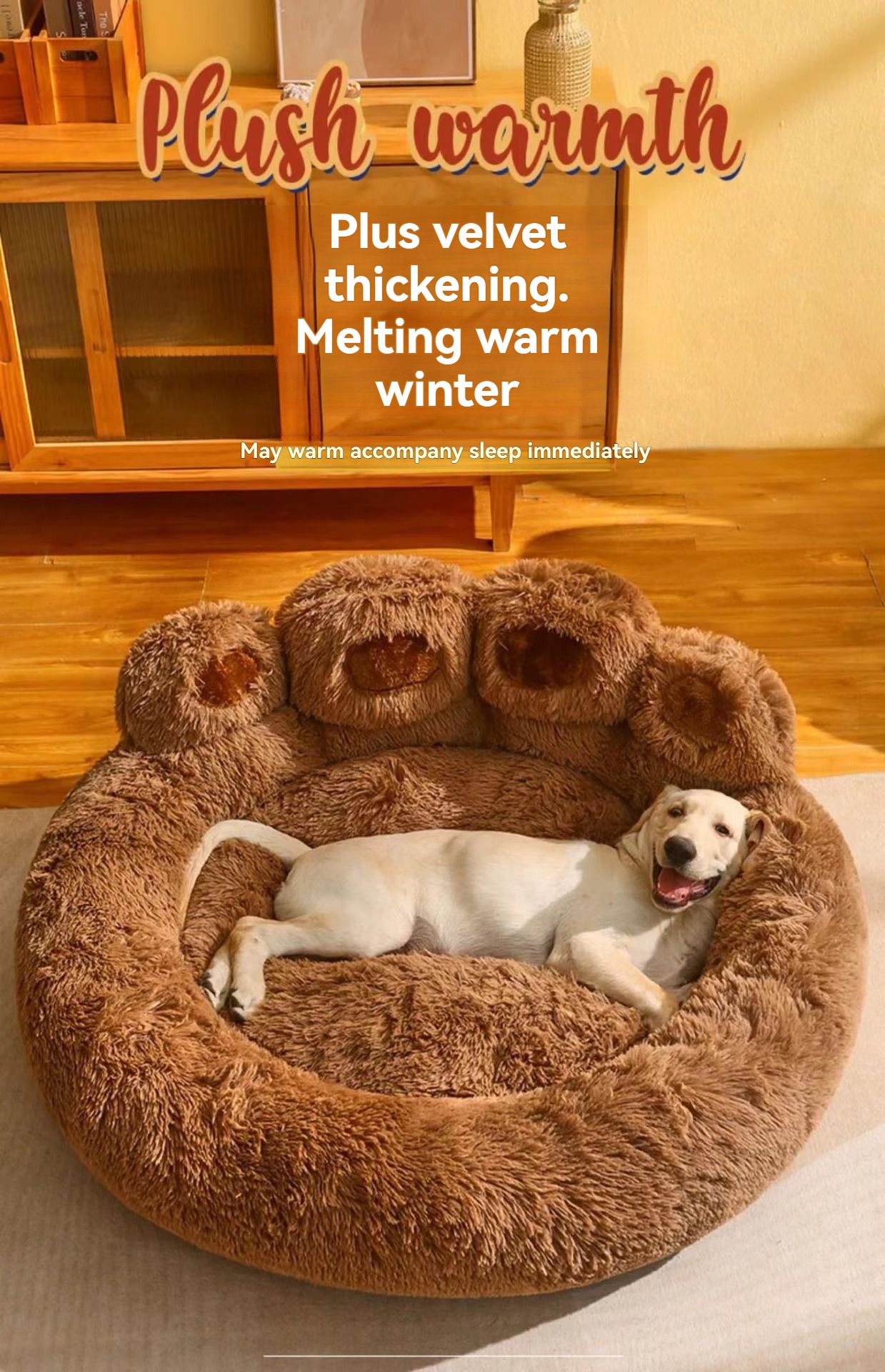 Large Round Dog Bed with Paw Design, Double-Silk Coffee Fleece โ image 6