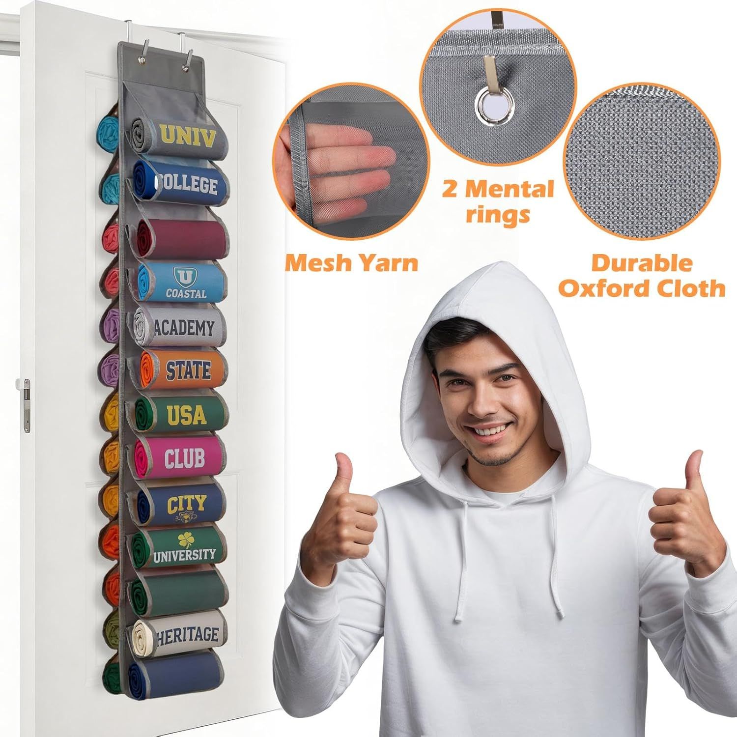 Double-Sided Over Door & Closet Organizer for Yoga Pants, Scarves & Accessories in Dorms and Bedrooms, 26-Pocket Vertical Storage Rack (Grey) β image 5