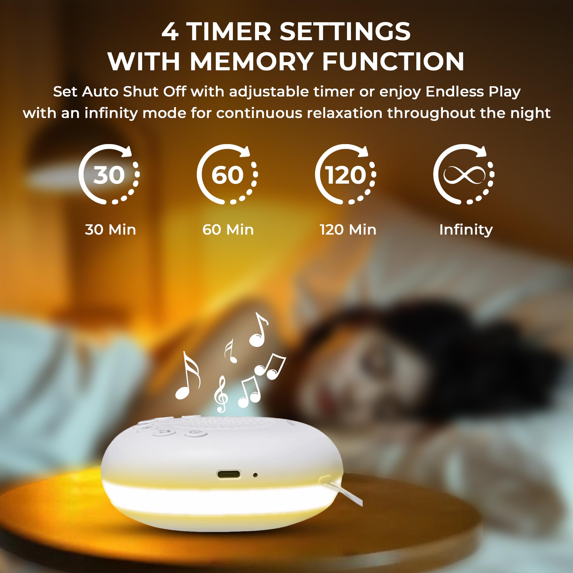 Portable White Noise Machine with 20 Soothing Sounds & RGB LED Night Light – Compact Sleep Sound Device for Babies, Adults & Travel — image 4