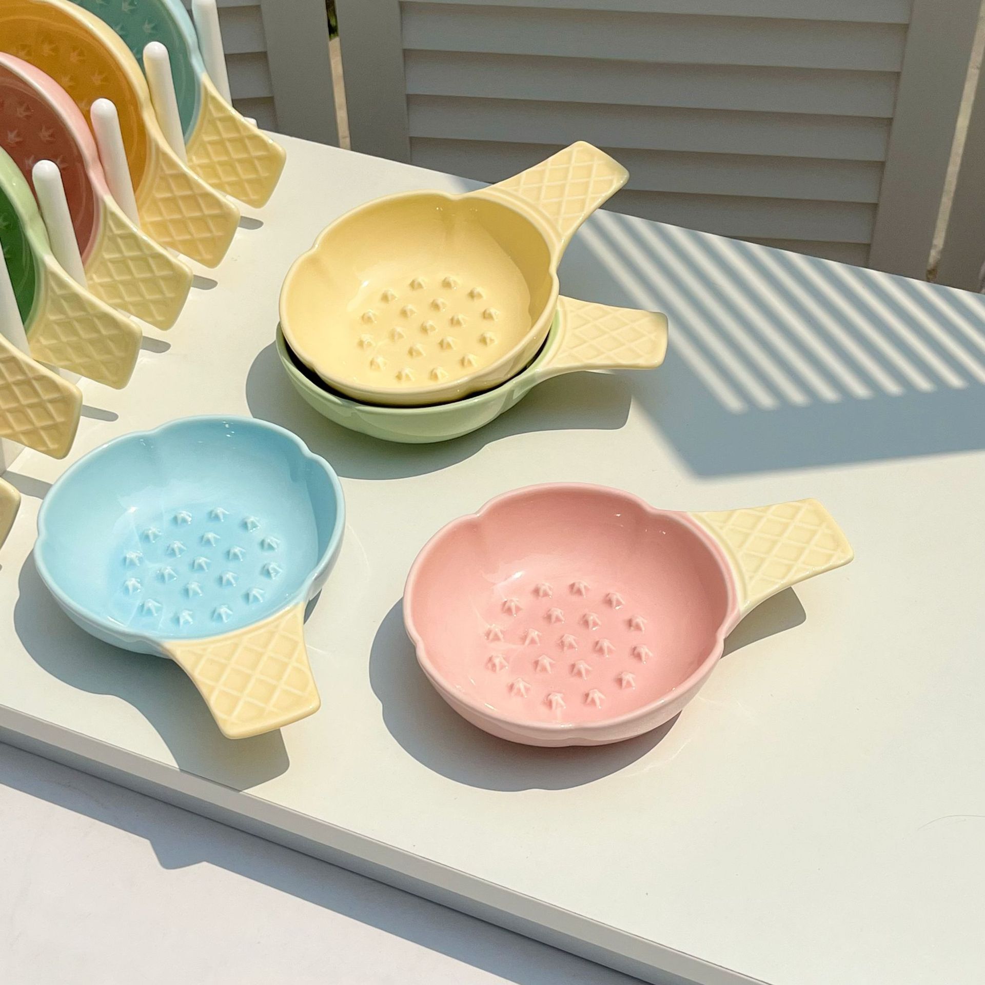 2 Pcs Pink and Yellow Adorable Ice Cream Cone Ceramic Slow Feeder Pet Bowl - Fun Anti-Gulp Design for Cats & Dogs โ image 2