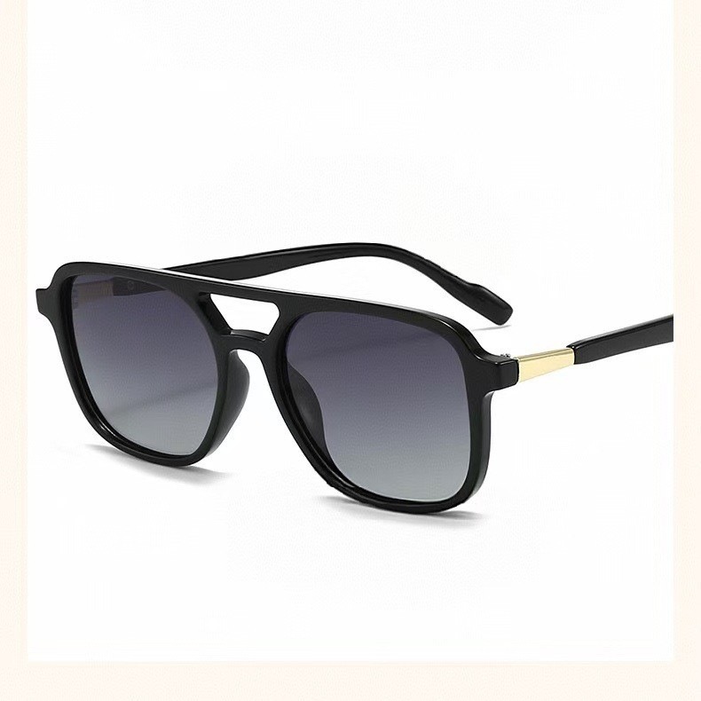 Black Retro Double Bridge Square Frame Polarized Sunglasses - Driving Sun Protection Eyewear