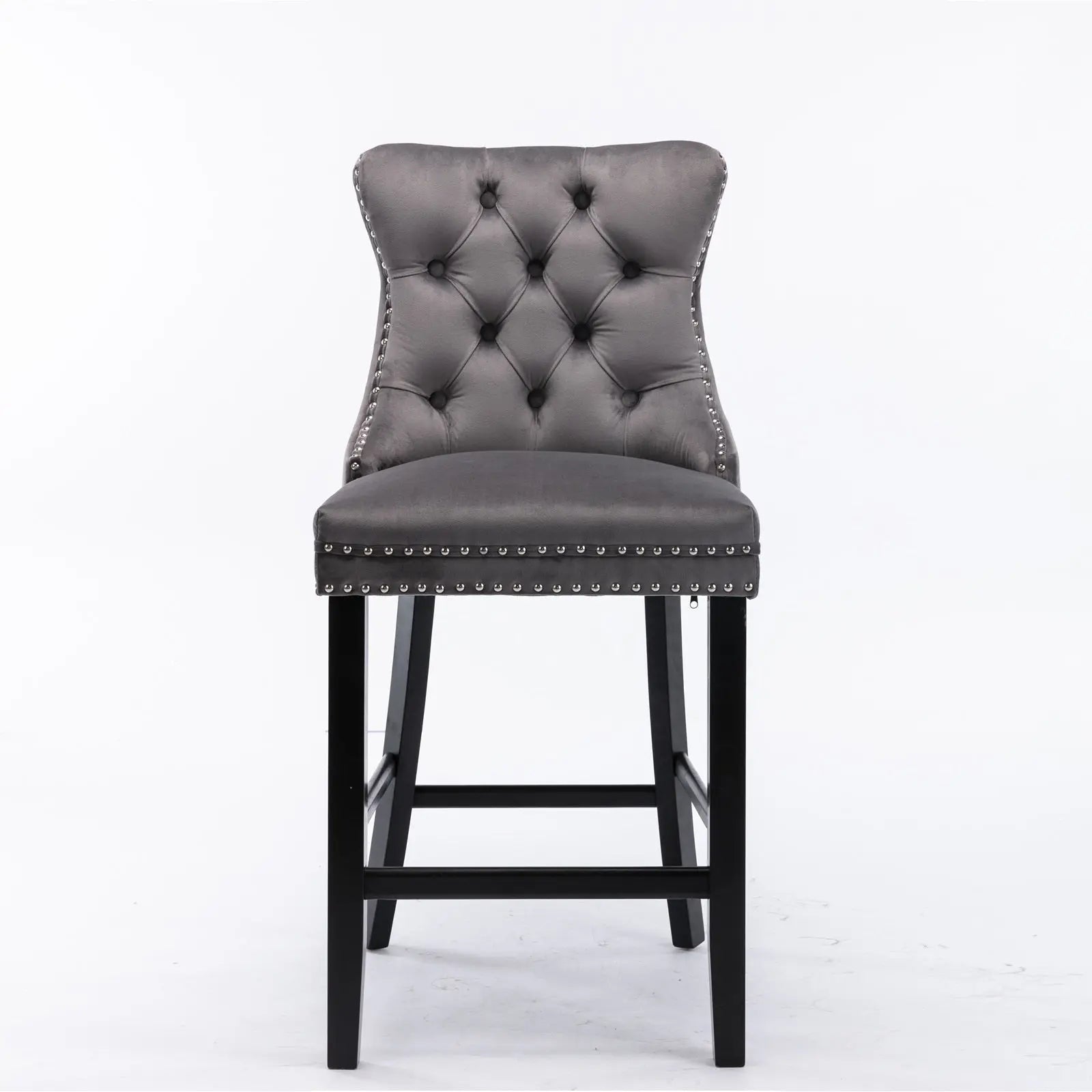 2X Velvet Bar Stools with Studs Trim Wooden Legs Tufted Dining Chairs Kitchen — image 3