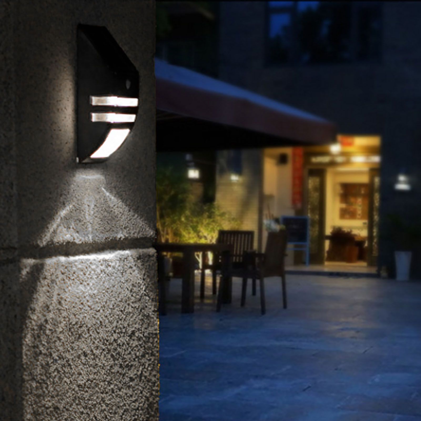 Solar Powered PIR Motion Sensor 2 LED Path Wall Light Garden Security Lamps Black Warm White — image 4