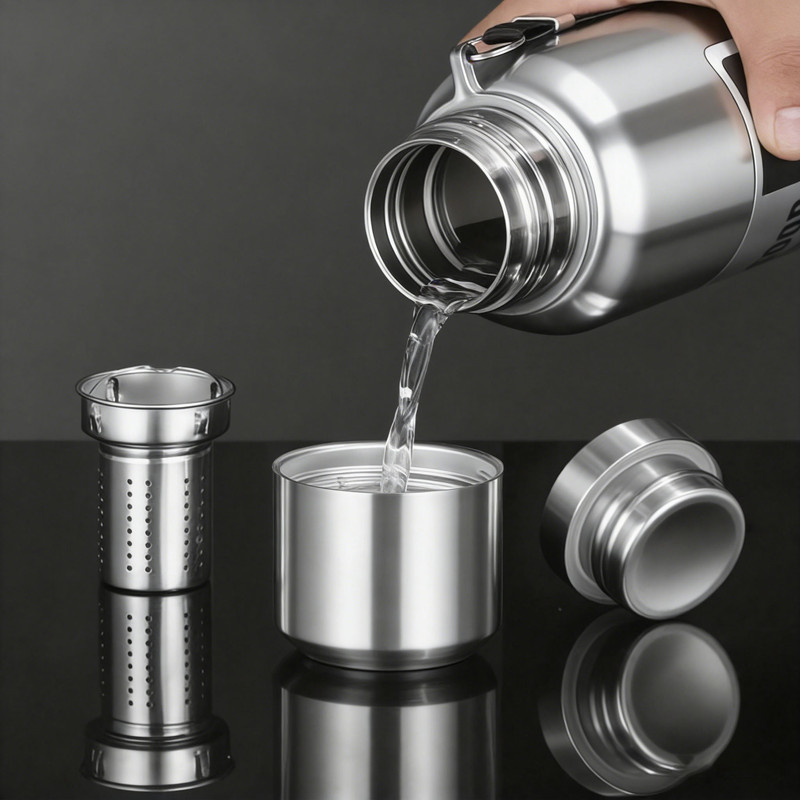 Antibacterial 316 Stainless Steel Vacuum Flask 600ml | Tea Infuser & Insulated Bottle for Hot/Cold Drinks (Bright silver) — image 4