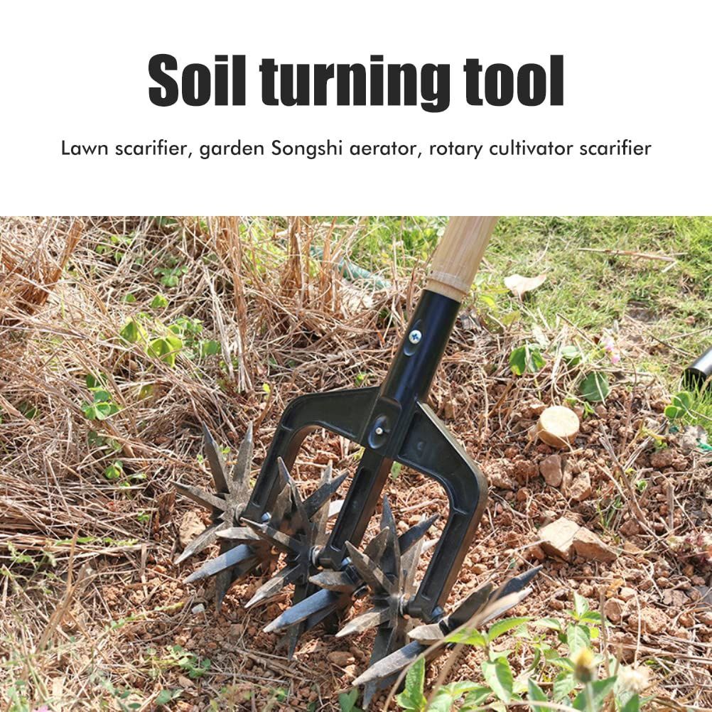 Rotary Cultivator Set, Adjustable Rotary Cultivator Garden Tool Reseeding Grass or Soil Mixing Soil Tiller Aerator Lawn Tool Garden Handheld Tiller — image 3