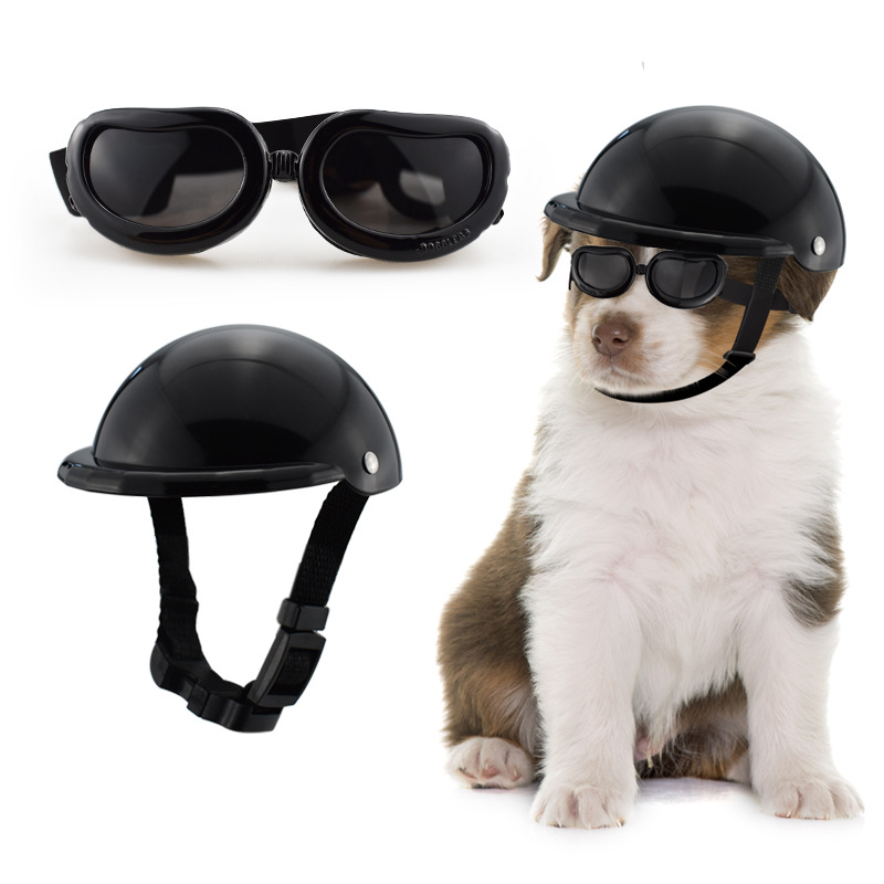 Size L Black Pet Helmet & Goggles Set - Adjustable Safety Gear for Dogs, UV Protection, Durable ABS Material, Stylish Outdoor Accessory โ image 2