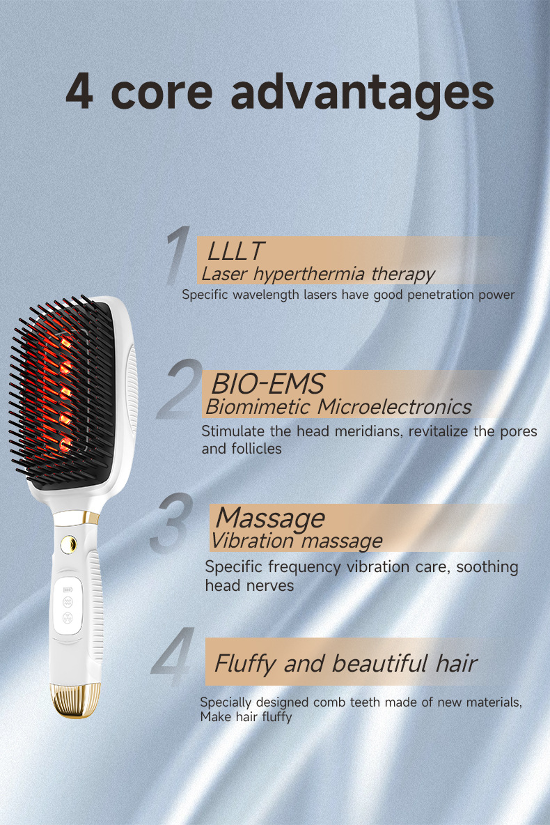 Black Advanced 3-in-1 Scalp & Hair Care Massage Comb - Red Light Therapy, EMS Microcurrent & Vibration for Healthy Hair Growth — image 4