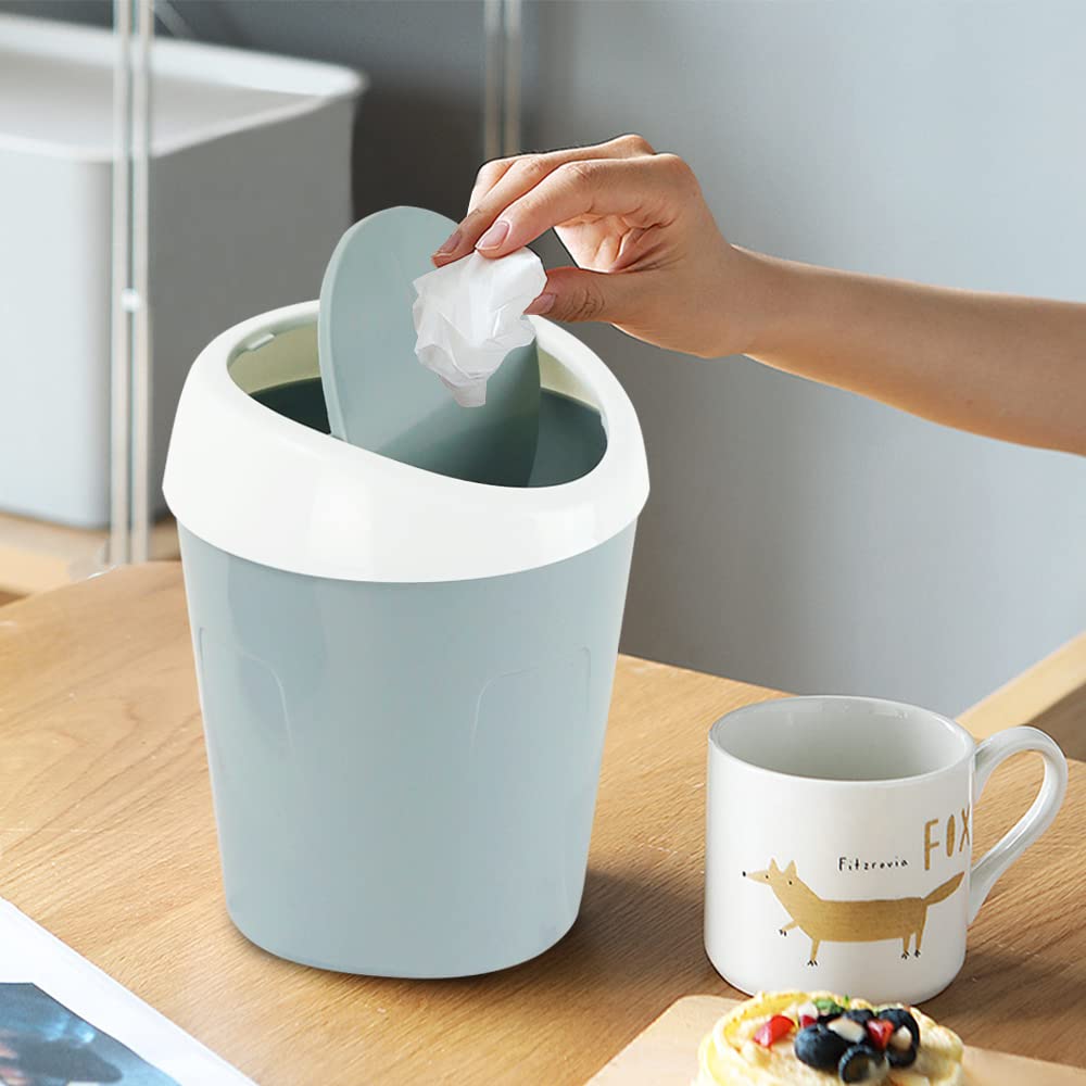 Small Trash Can with Swing Lid - Plastic Desktop Waste Bin for Office Kitchen Bathroom Student Accommodation — image 4