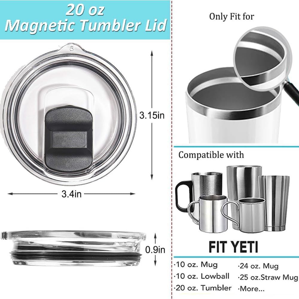 Replacement Tumbler Lids 3 Pack for YETI 20 oz & 10/24 oz Mugs Straw– Magnetic Slider Spill Leak-Resistant Travel Cup Covers, Universal BPA-Free Coffee Cup Fit — image 2