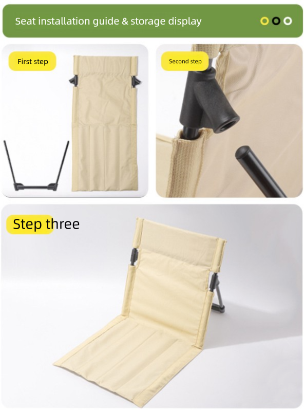 Portable Folding Ground Chair with Back Support Lightweight 500g Padded Stadium Seat Beach Mat for Camping Picnics Festivals - Brown โ image 5