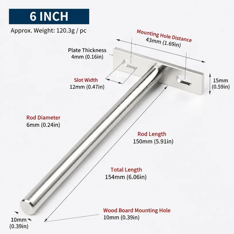 6" Nickel Hidden T Shelf Bracket 2Pcs w/ 5x60&5x80 Screws — image 2