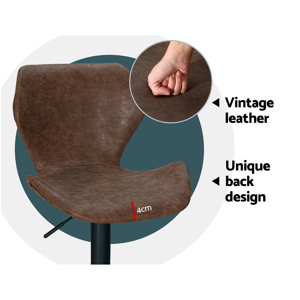 Artiss Bar Stools Kitchen Counter Stools Swivel Gas Lift Vintage Chairs Brown x2 — image 6