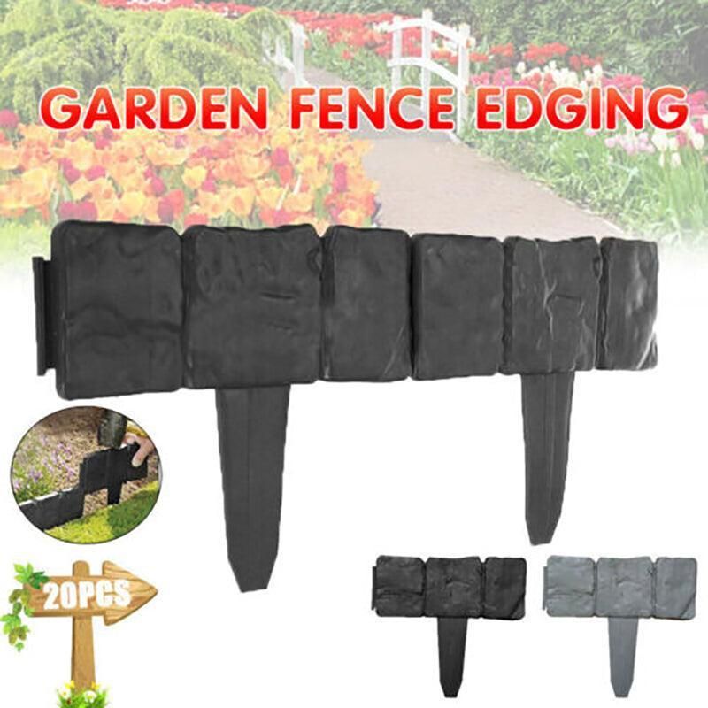 20pcs Garden Fence Edging Plastic Lawn Border for Outdoor Yard Flower Bed - Grey โ image 2