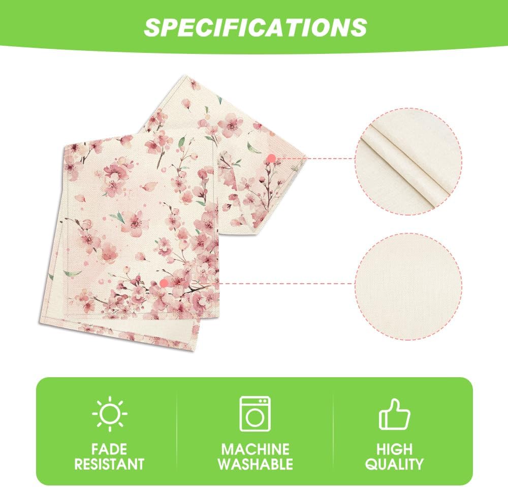 Floral Cherry Blossoms Branches Summer Table Runner, Seasonal Spring Kitchen Dining Table Decoration for Home Party Decor 13 × 72 Inch — image 5