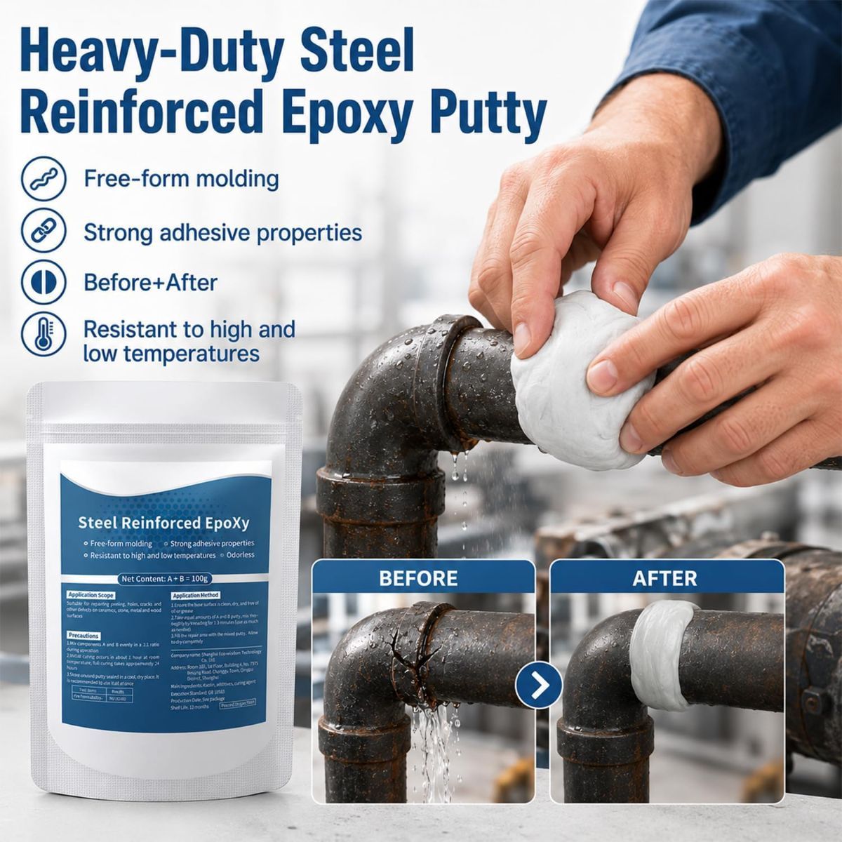 Epoxy Putty Fast Repair Clay, Repair Filler Putty for Metal Wood Ceramic Tile Stone Plastic, Crack Hole Filling & Permanent Surface Repair Putty - White - Size โ image 6