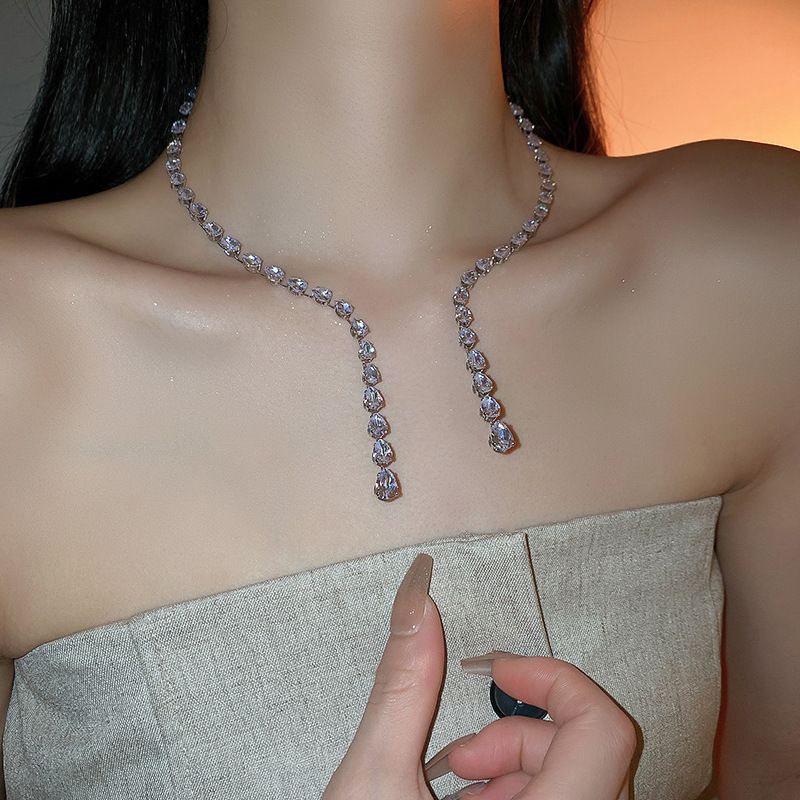 Rhinestone Choker Necklaces Crystal Rhinestone Necklace Y Teardrop Necklace Sparkly Long Necklace Jewelry for Women and Girls โ image 2