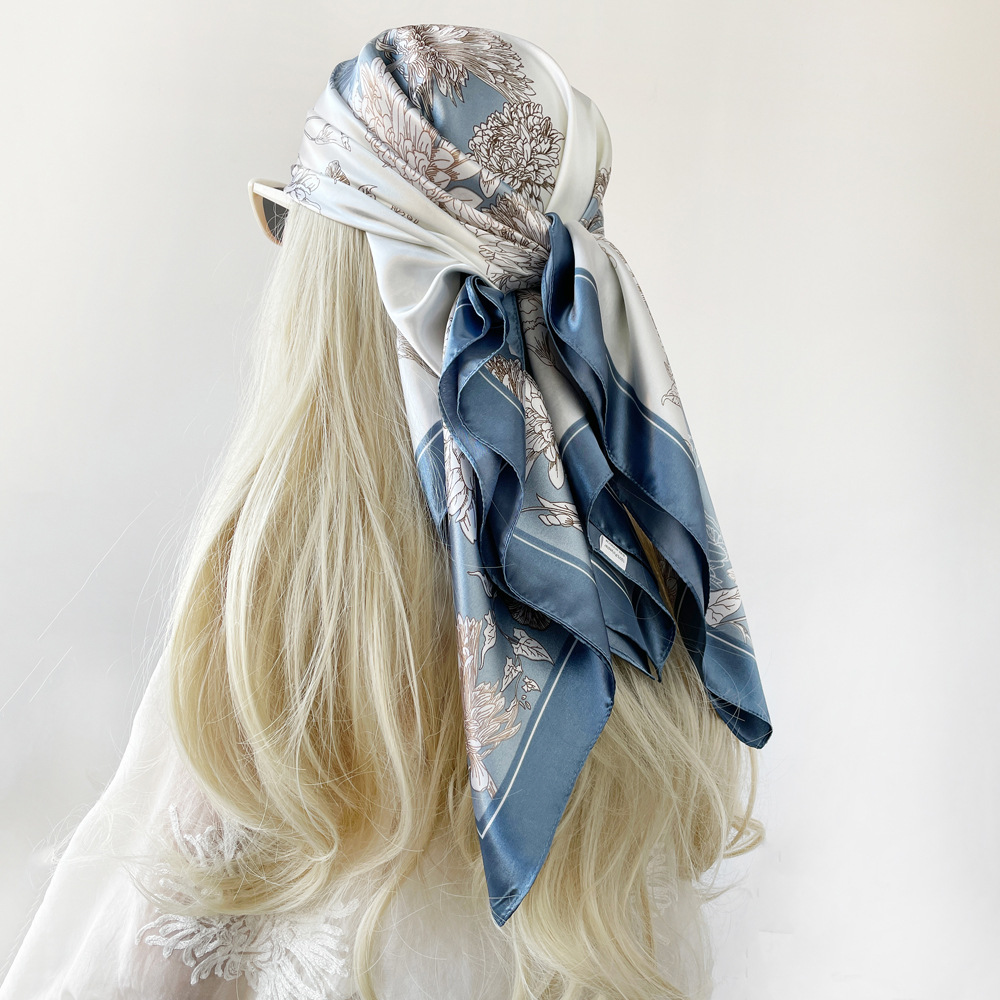 Light coffee Gift Box Set Elegant 90x90cm Women's Square Scarf - Vintage Floral Print Satin Headscarf - Lightweight Polyester Silk Feel Shawl Wrap for Hair โ image 6