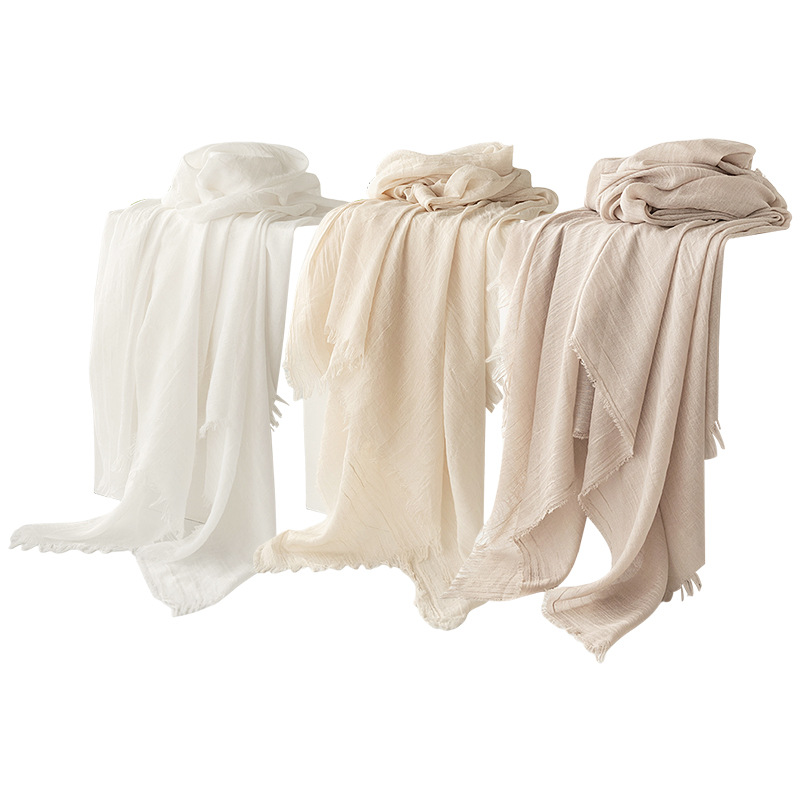 Grey Cotton and linen scarves - Elegant, solid-color, lightweight shawls, soft and comfortable, suitable for pairing with various outfits — image 2