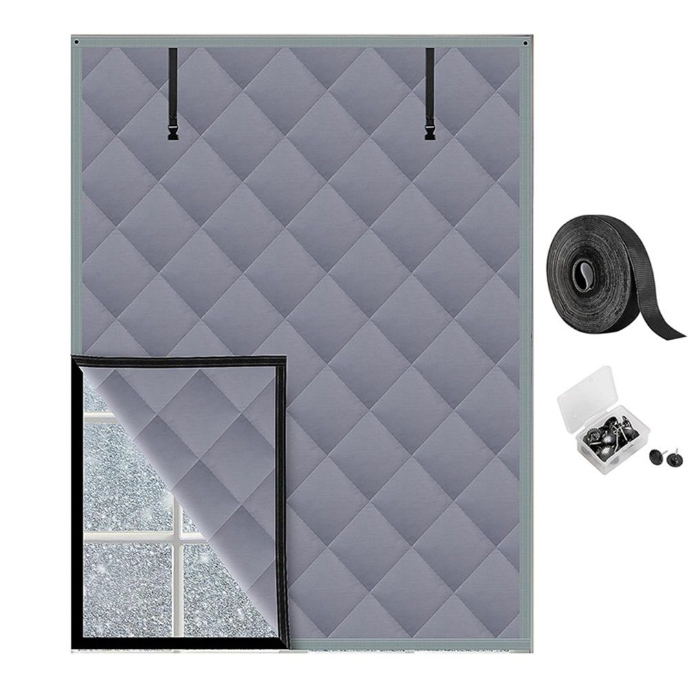 3 Layer 30 × 56 Inches Winter Insulated Window Curtain-Oxford Thermal Insulated Window Blanket with Fastener-Gray Window Insulation Kit for Winter Keeping Warm
