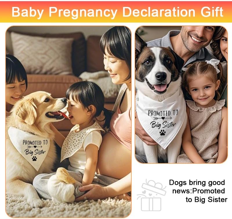 Promoted to Be Big Sister Dog Bandana Baby Announcement Pet Bandanas for Dogs Scarf for Small Medium Large Dogs Baby Gender Reveal Photo Prop Pet Scarf — image 4