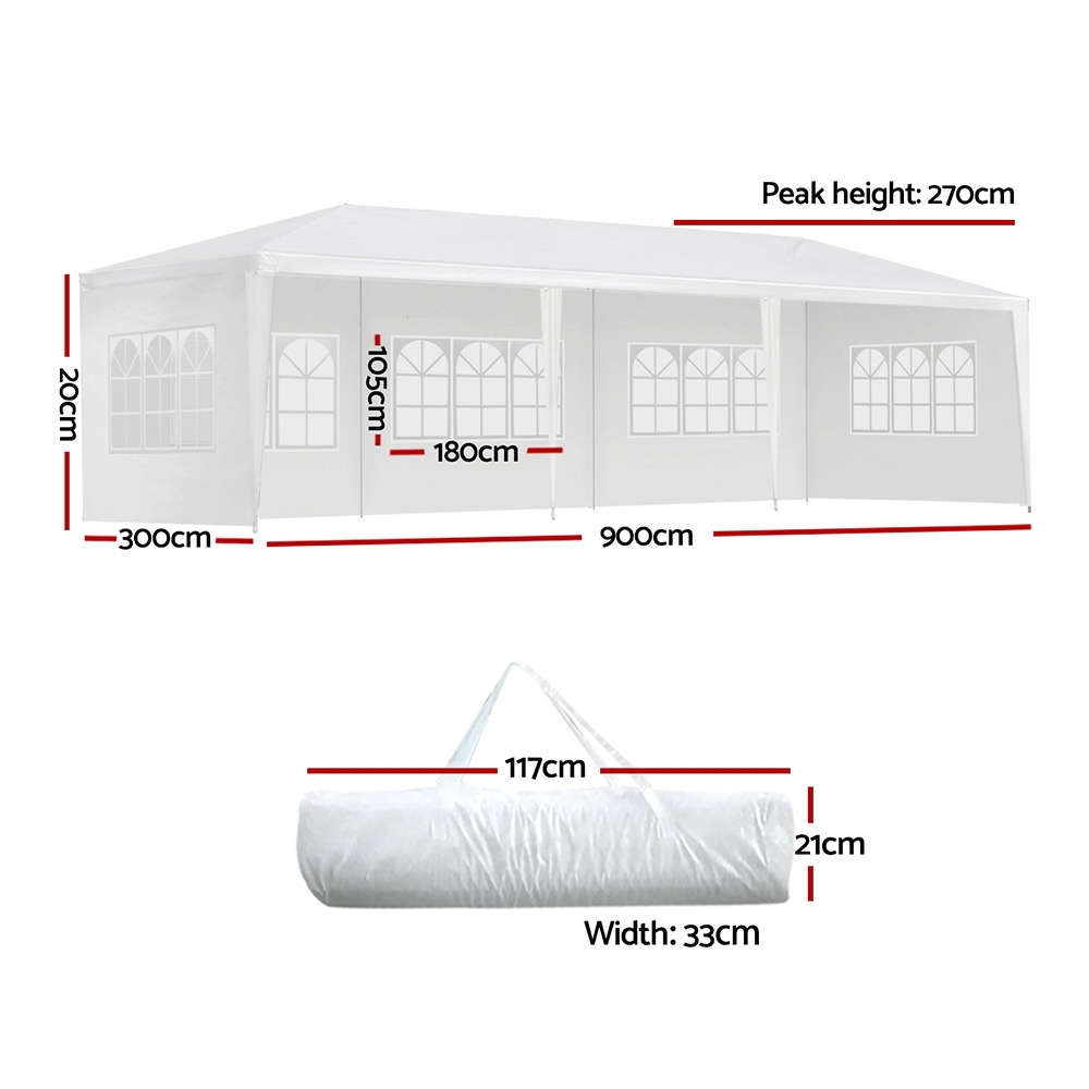 Instahut Gazebo 3x9m Marquee Wedding Party Tent Outdoor Camping Side Wall Canopy 5 Panel White โ image 2