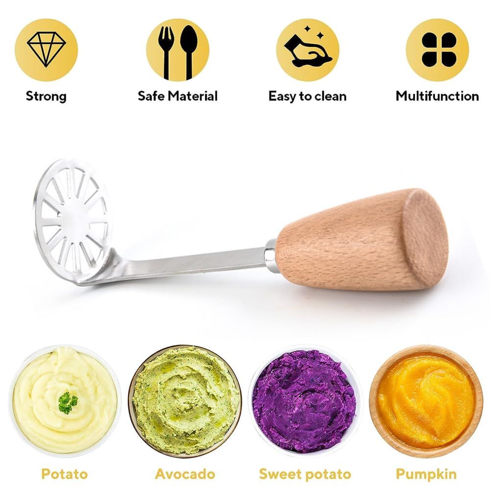 Potato Masher Mini Bean Masher Potatoes Masher with Wood Non Slip Handle,Stainless Steel Masher Kitchen Tool for Avocado โ image 3