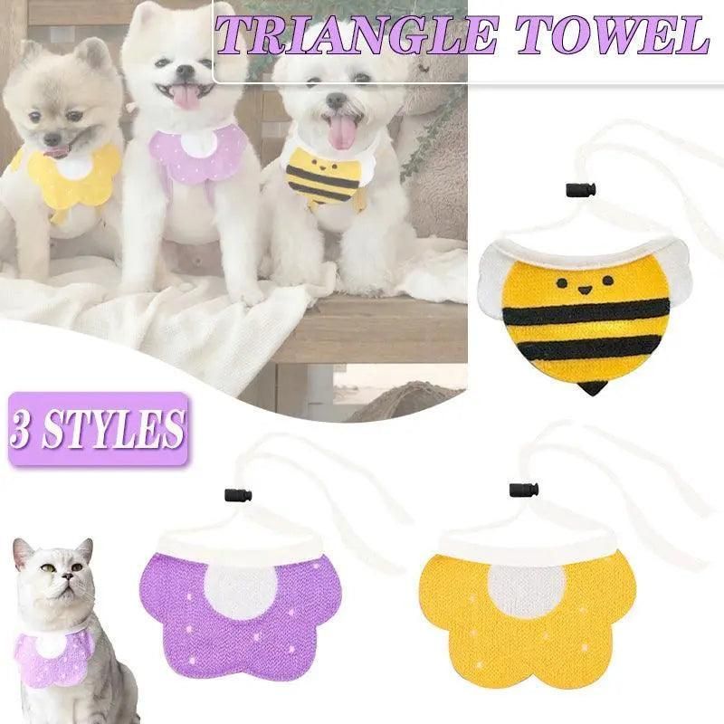 Pet Bandana Bib for Cats and Dogs Triangle Saliva Scarf for Decoration or Daily Use - Purple Flower — image 2