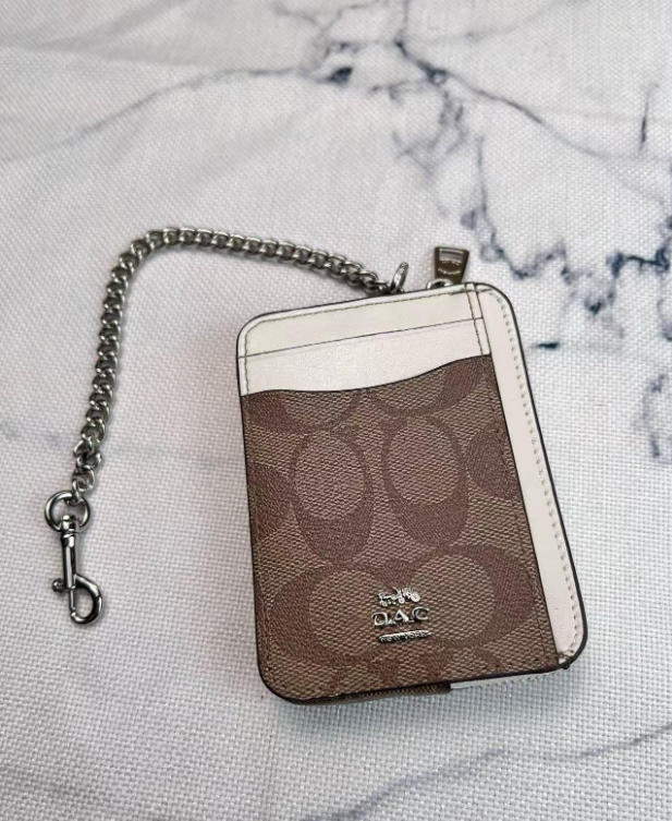 2 Pack Women's Mini Zip Card Holder & Coin Purse with Keychain - Signature Khaki Brown & Brown White - Compact ID Wallet for Commute & Travel โ image 2