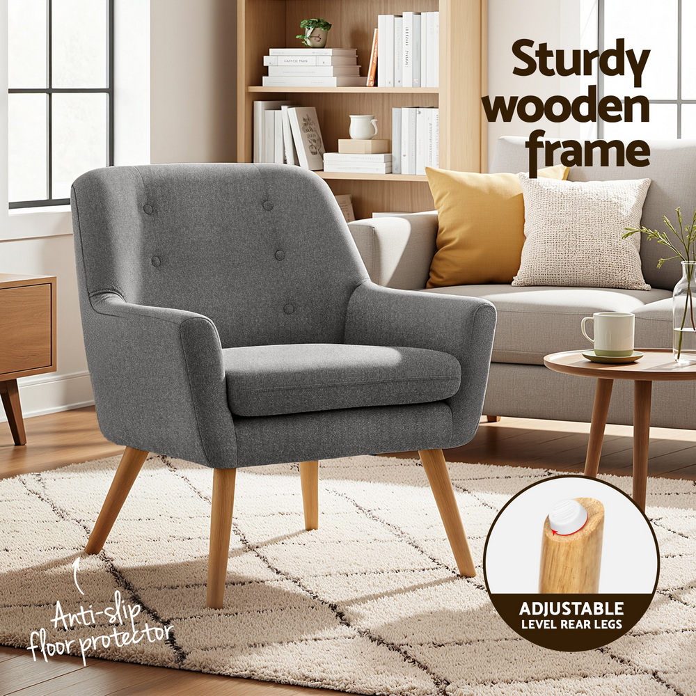 Artiss 2X Armchair Lounge Chair Accent Tub Chair Grey ANNE — image 5