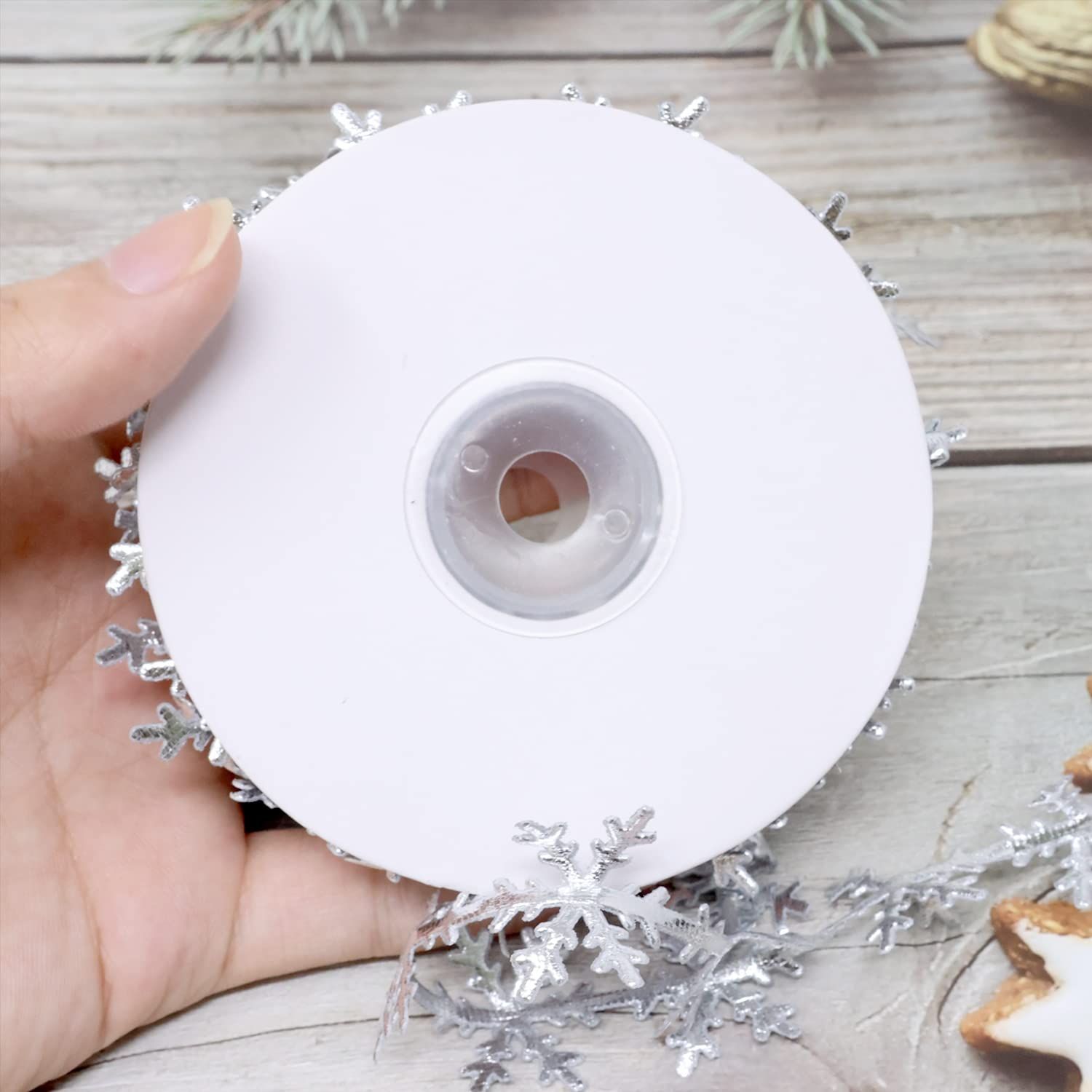 1 Roll of Sparkly Polyester Snowflake Ribbon Trim Embellishment, Snowflake Decoration Ribbons, Embossed Ribbon — image 3