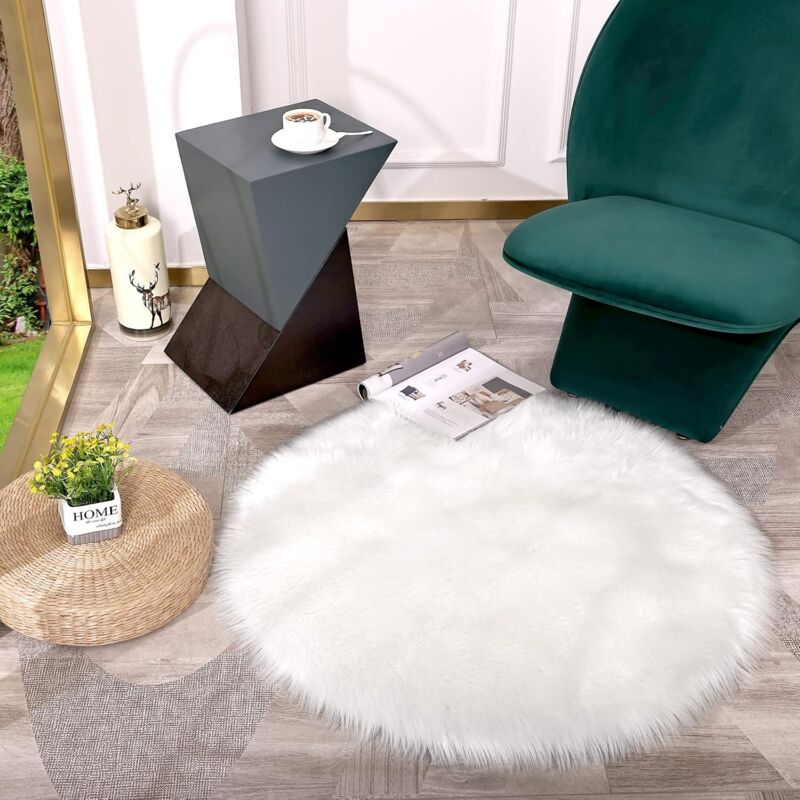 Faux Sheepskin Faux Lambskin Rug Fluffy Soft Longhair Decorative Sofa Chair Cushion Mat (White, 45X45Cm) โ image 4