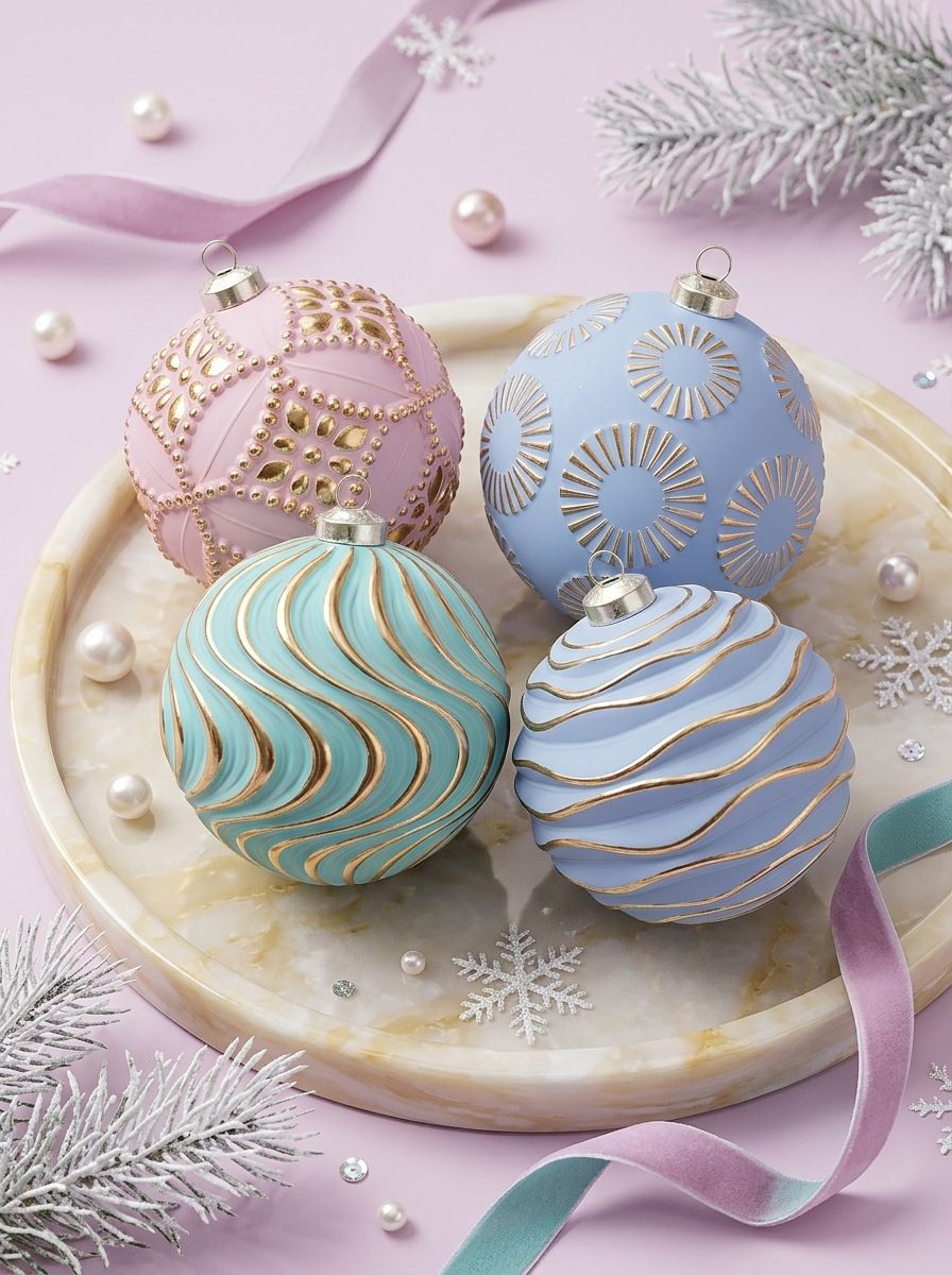 12-Piece Dopamine Christmas Ball Gift Set: 8cm polystyrene, shatterproof and durable, macaron-colored with painted gold foil textures, light luxury and — image 3