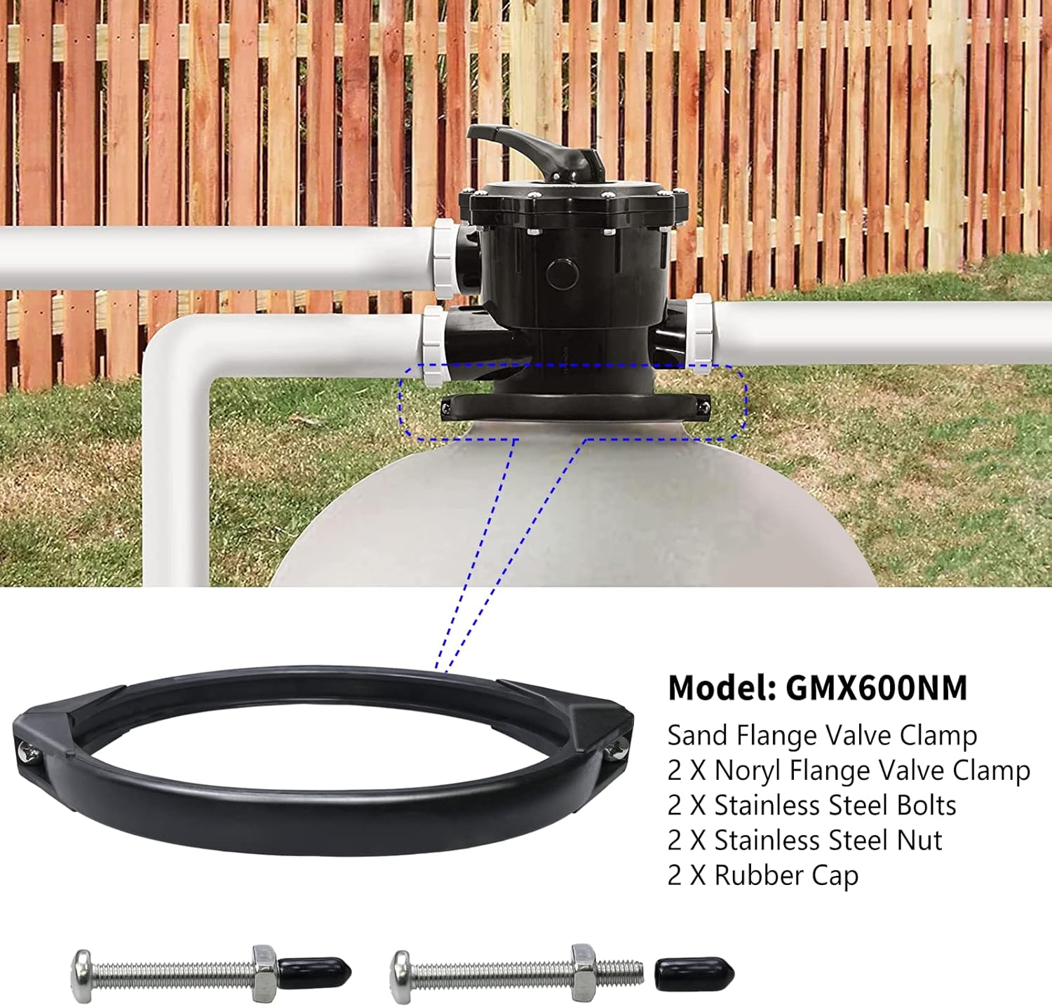 GMX600NM Noryl Flange Valve Clamp 8 to 8.5 inch,Compatible with Hayward S144T Pro Series Above Ground In Pool Sand Filter,For models S164T S166T S180T S210T — image 2