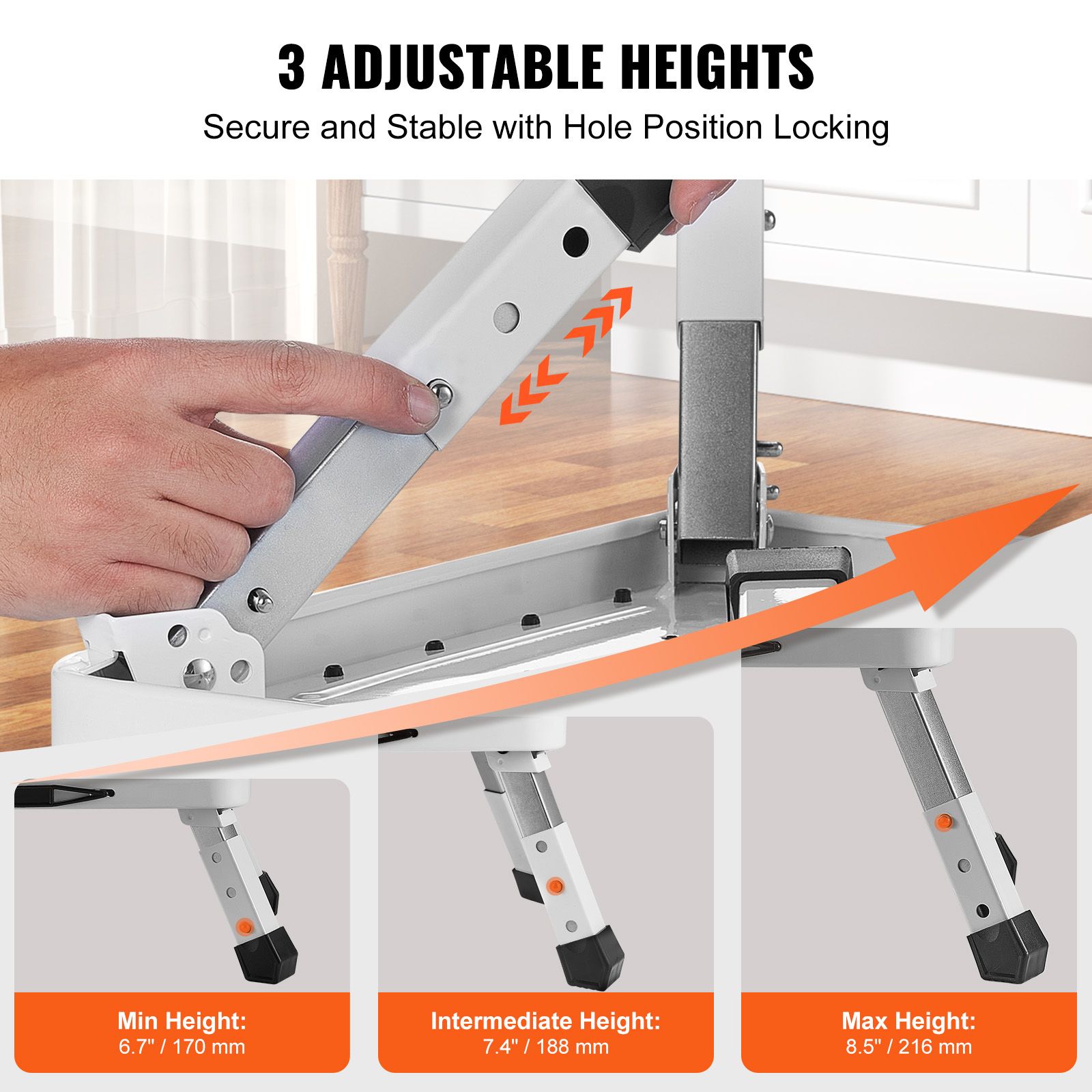 Step Stool 1-Step 150KG Capacity, Folding Steel Step Ladder 3 Adjustable Height, Portable Toddler Step Stools for Adults, Non-Slip Sturdy Step Ladders for โ image 2