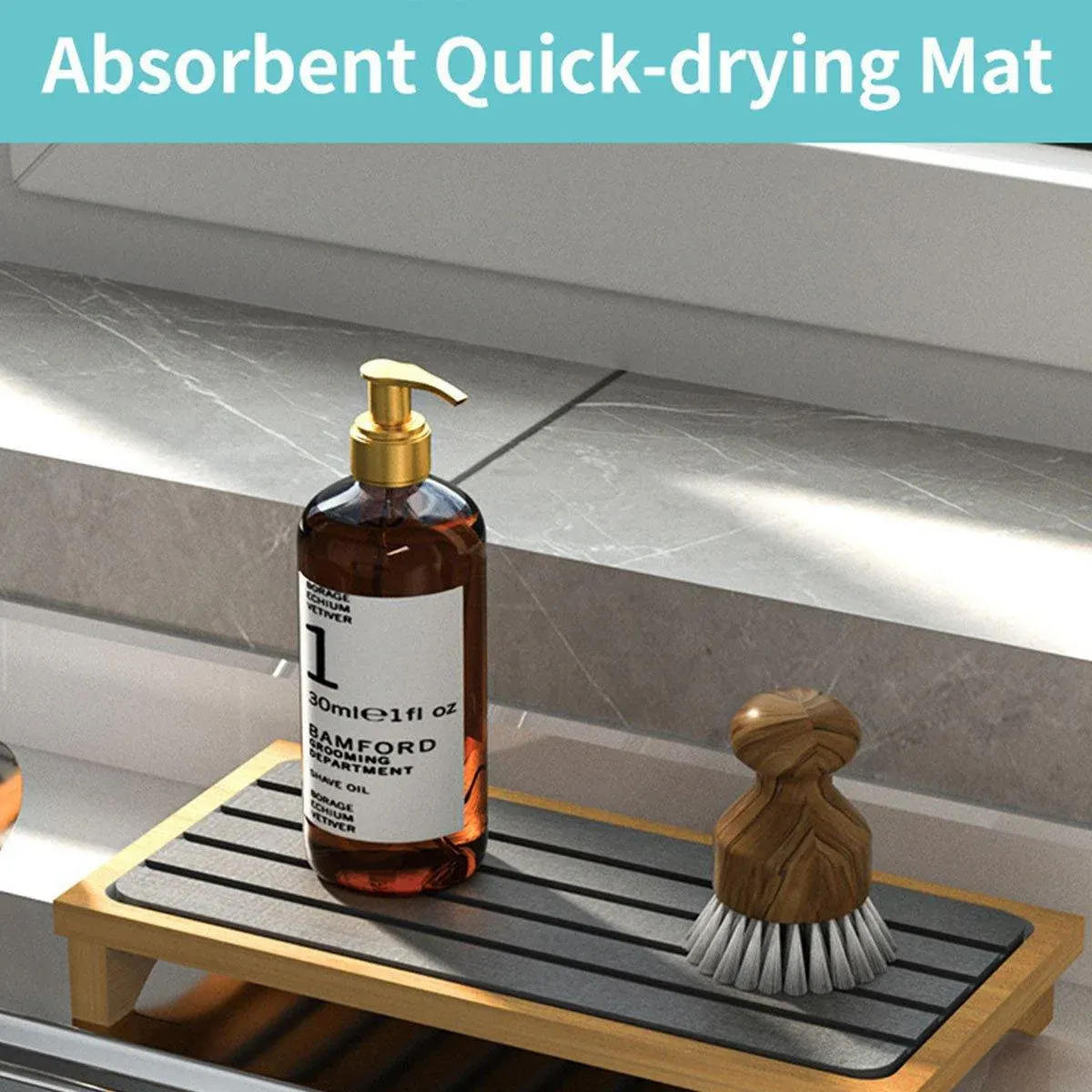 Countertop Absorbent Drainage Mat Sink Splash Pad Bathroom Tray Water Catcher - Dark Grey — image 6