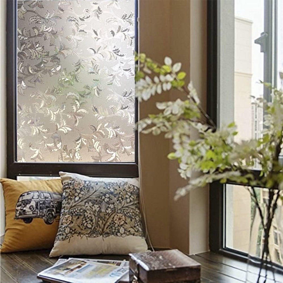 Decorative Window Privacy Film Static Cling PVC Frosted Glass Leaf Pattern For Home Office Bathroom, 45 × 200 cm — image 5