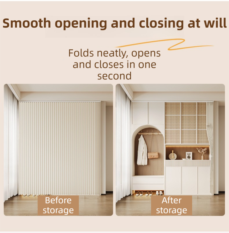 Light Gray Linen-Look Dust Drill-Free Pull-Curtain - Folding Doorless Closet Divider with Magnetic Closure & Hanging Rings 120 X 180 CM — image 3
