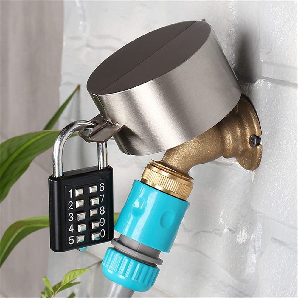 Faucet Locks Outdoor,Hose Spigot,Made of Metal Suitable for Garden Faucets,Hose BibWater Hose,Water Faucet Lock,Prevent Water Bandit(Black with Padlock)