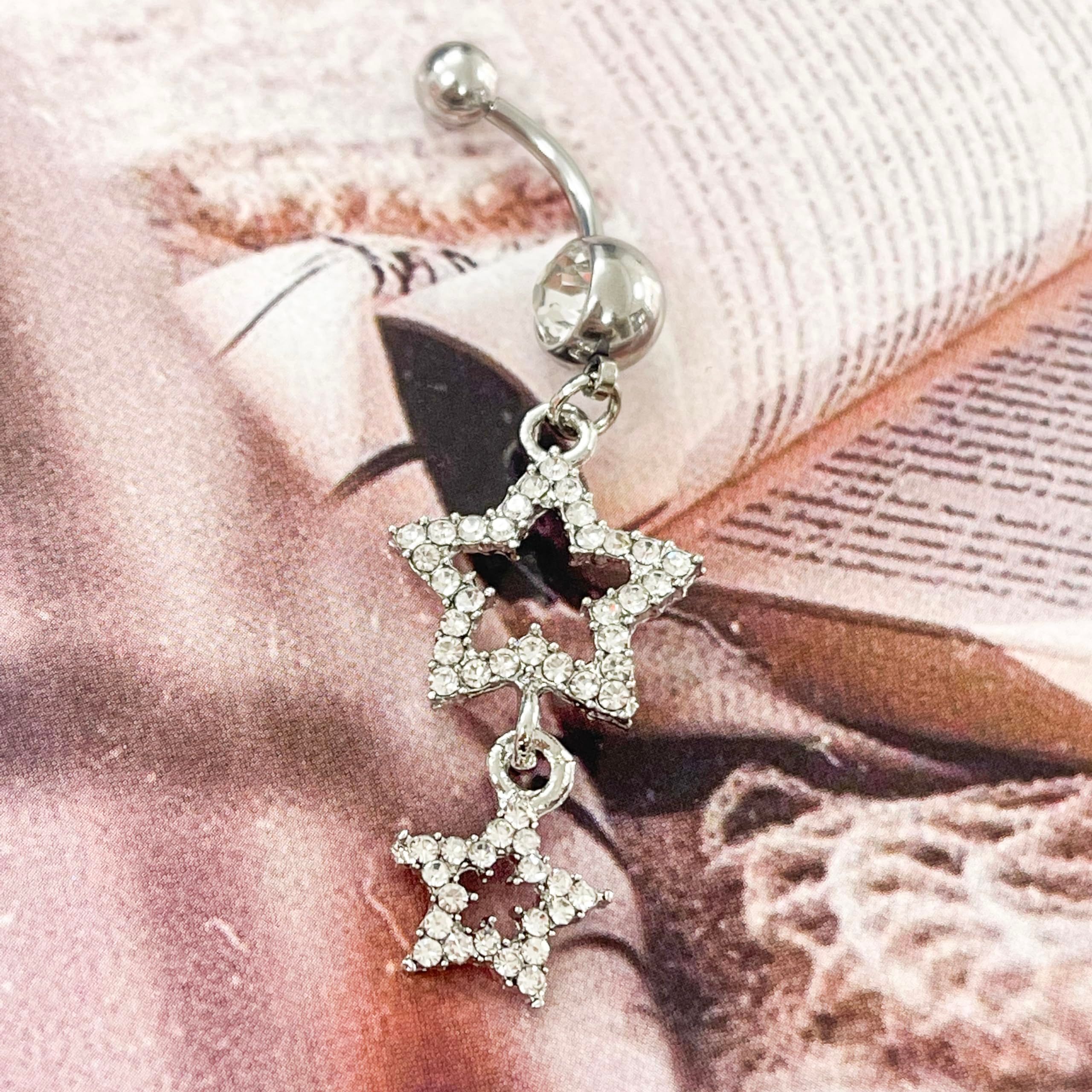Sparkle Star Dangle Belly Button Rings for Women Surgical Steel Belly Navel Piercing Barbell Dangling Body Piercing Jewelry — image 3