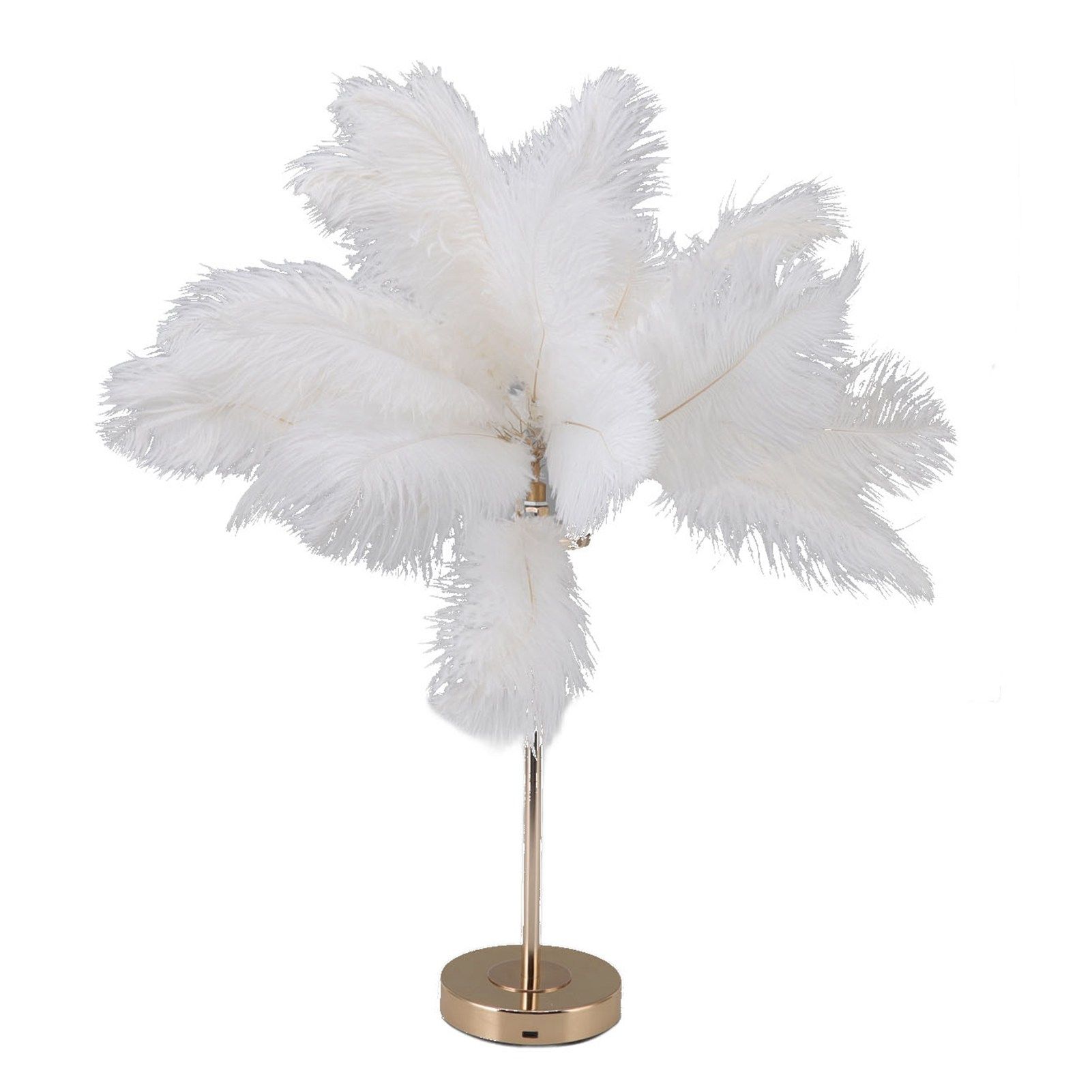 Feather Table Lamp Touch Switch USB Ostrich Feather Lamp 3 Color Dimming Desk Lamp with Gold Metal Base 30pcs Feather โ image 5