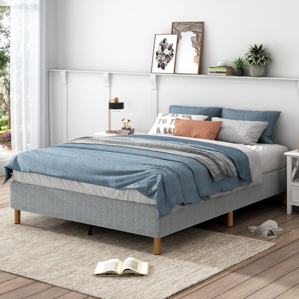Metal Bedframe Mattress Foundation (Light Grey) – King — image 4