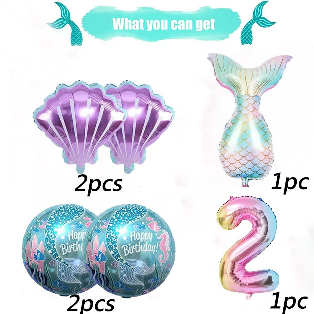 Mermaid Birthday Decoration Mermaid Balloons Kit Sea Balloon Mermaid Foil Balloon Mermaid Tail Balloons for Girls (Number 2) — image 2
