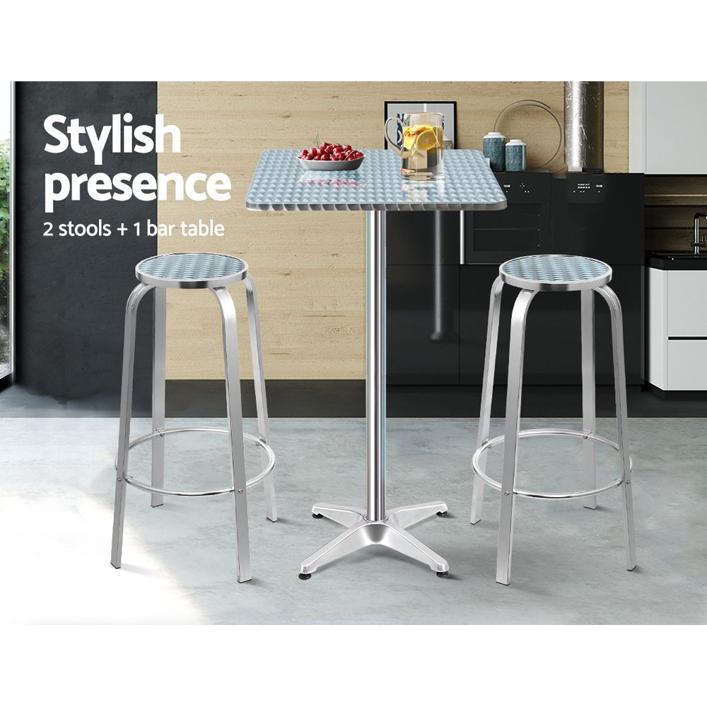 Gardeon 3-Piece Outdoor Bar Set Bistro Table Stools Adjustable Square Cafe — image 3