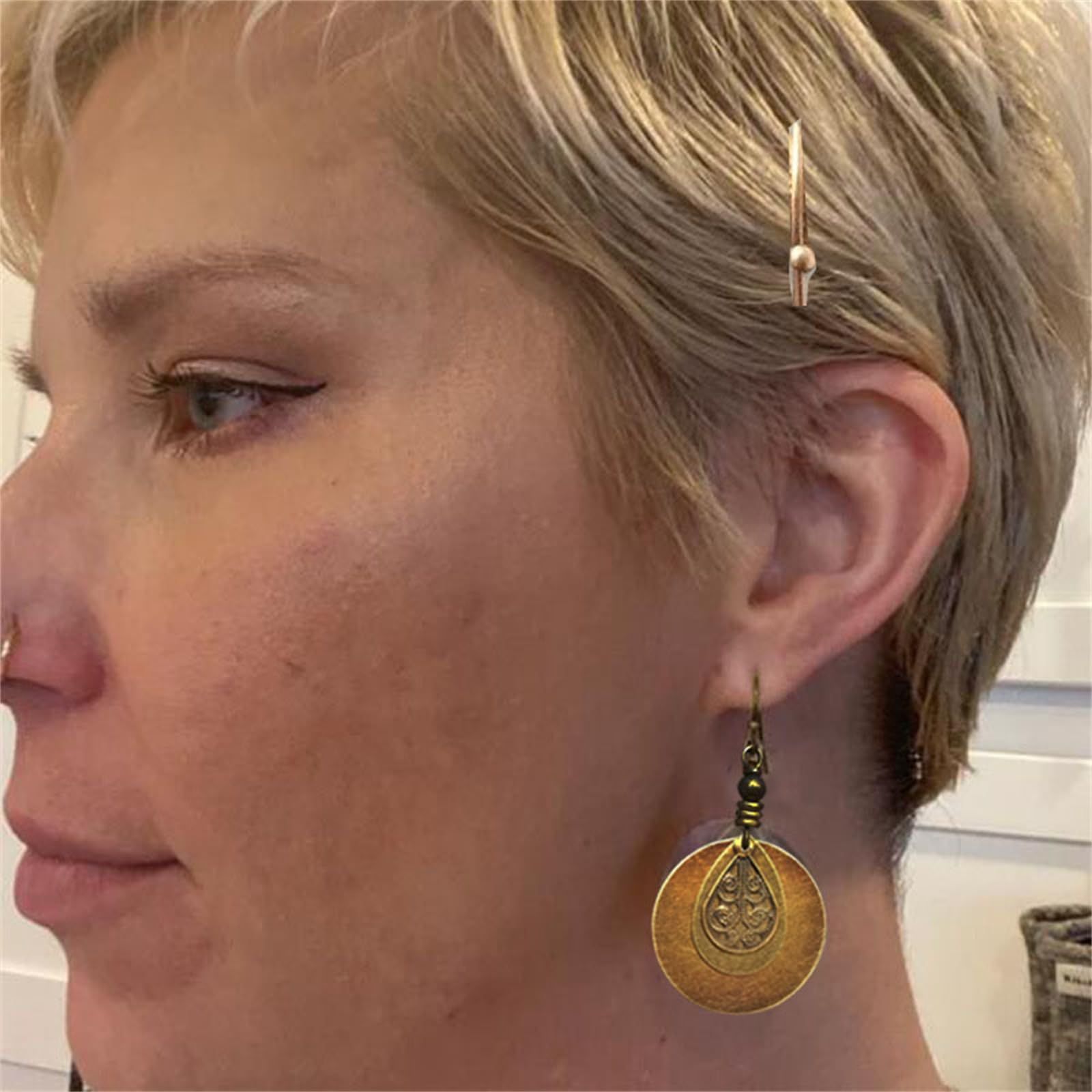 Bohemian Earrings Handmade Antique Ethnic Boho Earrings Geometric Round Sunflowers Spiral Earrings Vintage Hammered Earring — image 4