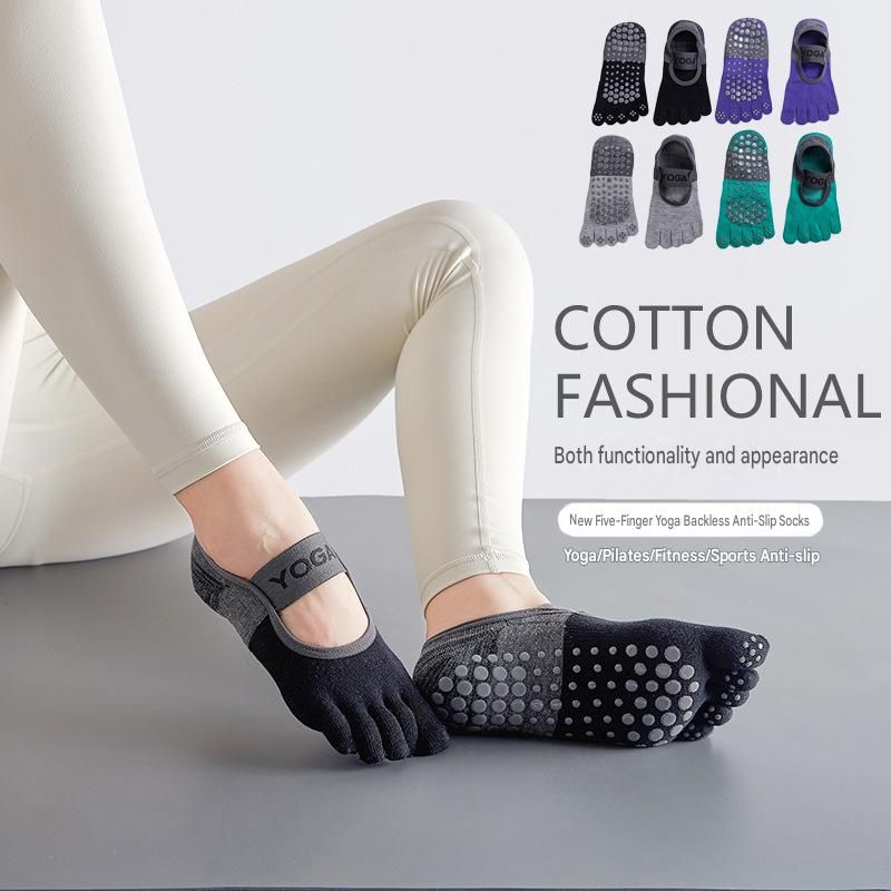 Purple Non-Slip Five Toe Yoga Socks - Cotton Blend with PVC Grip Dots, Breathable & Secure Fit for Pilates, Dance, and Indoor Fitness Training — image 2