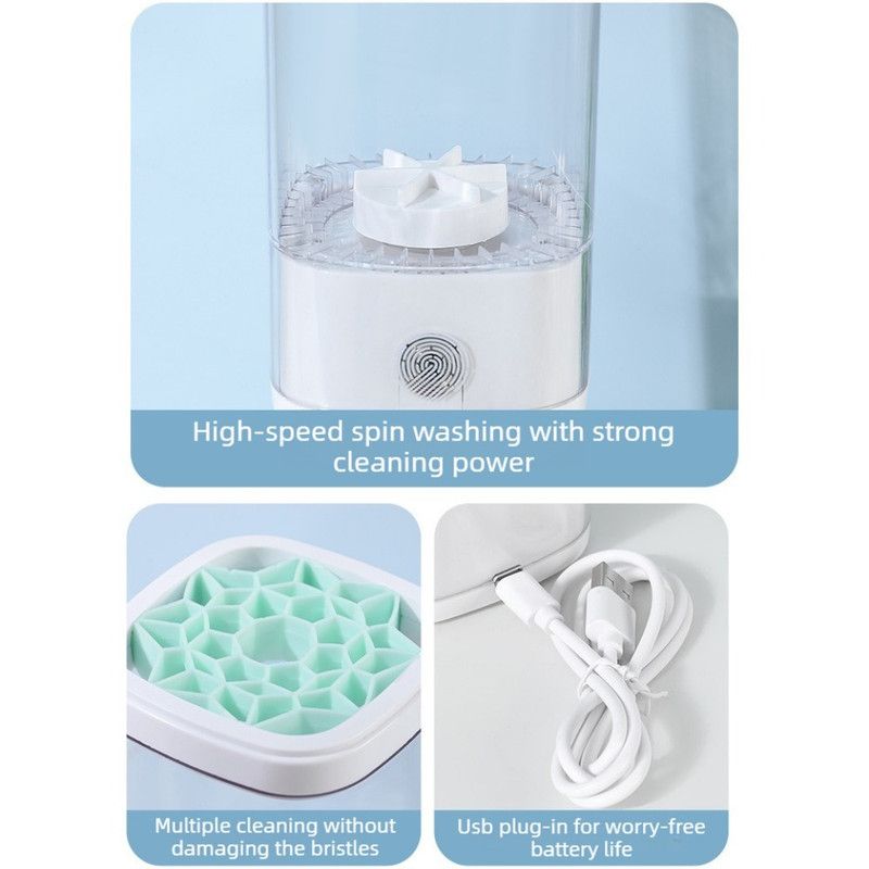 Makeup Brush Cleaner, USB-Powered High-Speed Rotating Cosmetic Brush Washing and Storage Machine—White — image 4