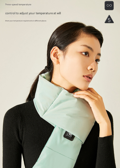 Black USB Electric Heated Scarf - Portable Puffer Neck Warmer with 3-Level Heat Control for Winter — image 3